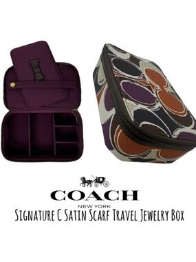 Coach Ashley Travel Jewelry Box Satin Silk Scarf Material Purple Optic  C 60990